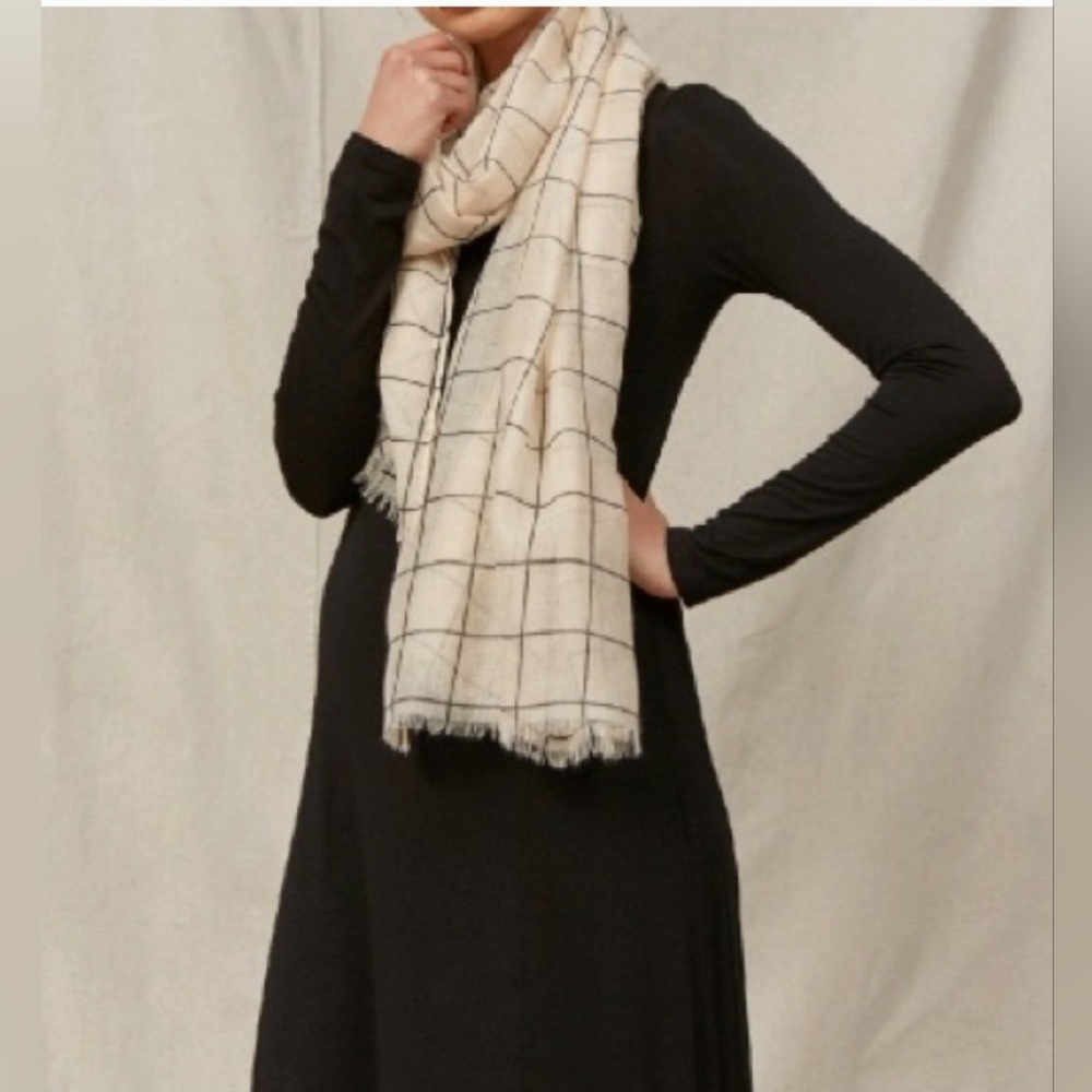 Rachel Pally Tan and Black Checkered Scarf